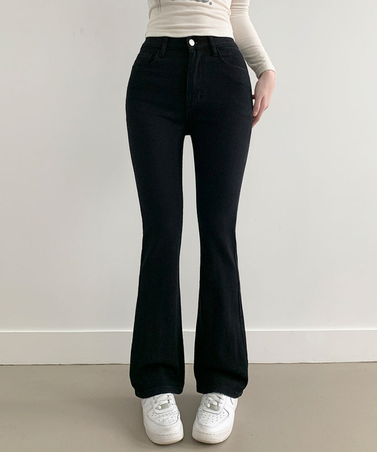 단독8컬러 메니 하이웨스트 밴딩 워싱 슬림 스판 논페이드 부츠컷 데님 팬츠 블랙