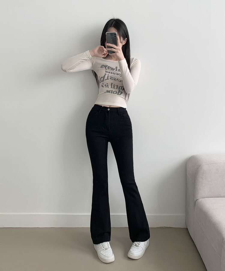 단독8컬러 메니 하이웨스트 밴딩 워싱 슬림 스판 논페이드 부츠컷 데님 팬츠 블랙