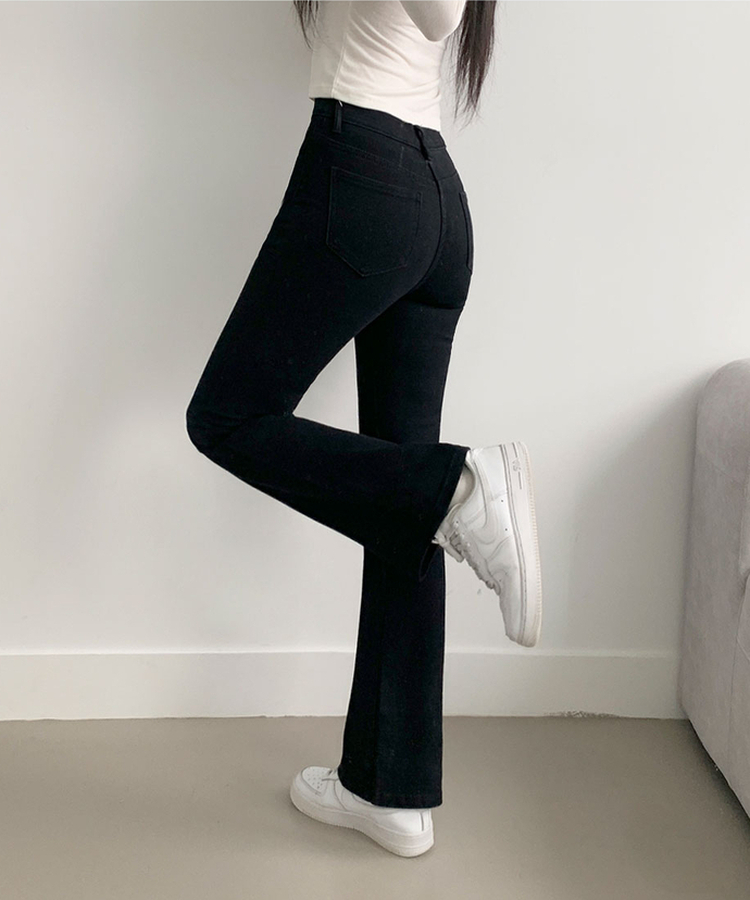 단독8컬러 메니 하이웨스트 밴딩 워싱 슬림 스판 논페이드 부츠컷 데님 팬츠 블랙