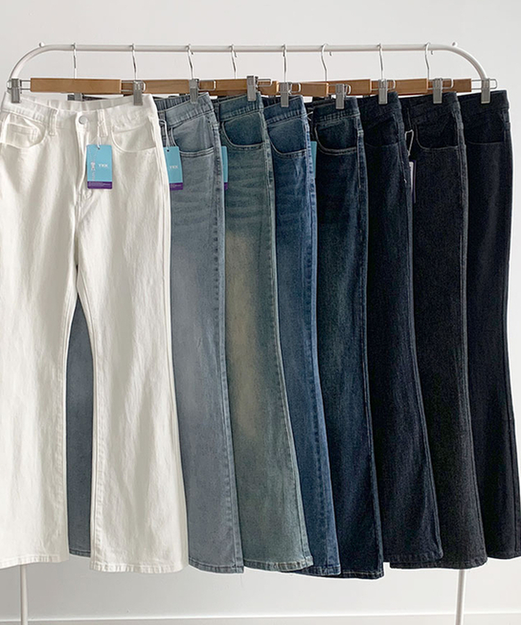 단독8컬러 메니 하이웨스트 밴딩 워싱 슬림 스판 논페이드 부츠컷 데님 팬츠