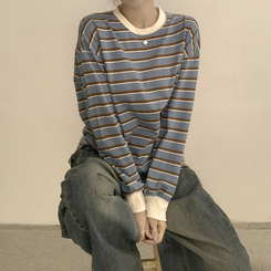 ラビットラウンドストライプ長袖Tシャツ SKY BLUE