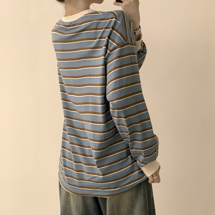 ラビットラウンドストライプ長袖Tシャツ SKY BLUE