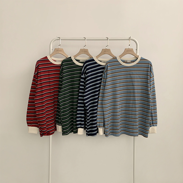 ラビットラウンドストライプ長袖Tシャツ