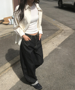 コーゼルワイドデニムパンツ BLACK