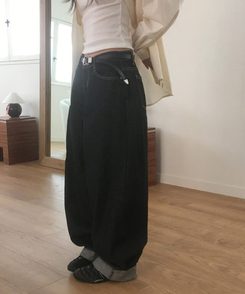 コーゼルワイドデニムパンツ BLACK