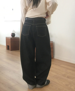 コーゼルワイドデニムパンツ BLACK