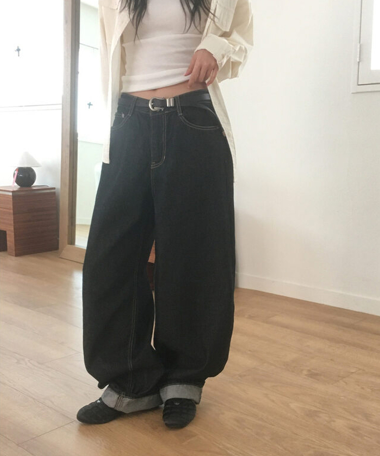 コーゼルワイドデニムパンツ BLACK