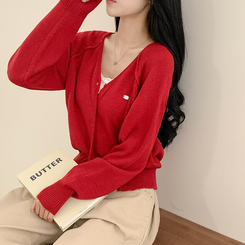 ペンダントクロップカーディガン(6color) RED