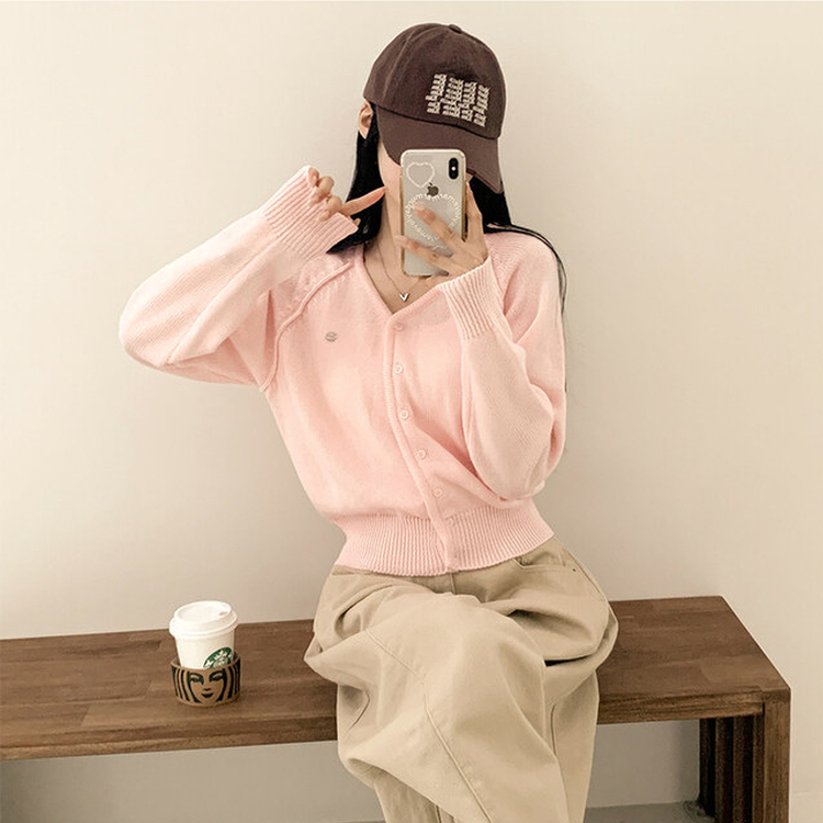 ペンダントクロップカーディガン(6color) PINK