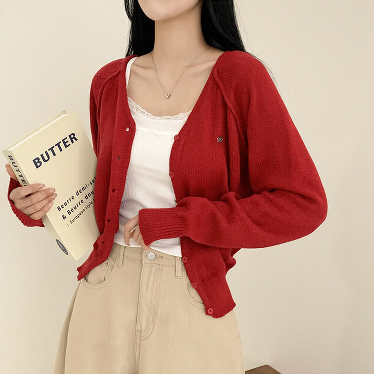 ペンダントクロップカーディガン(6color) RED