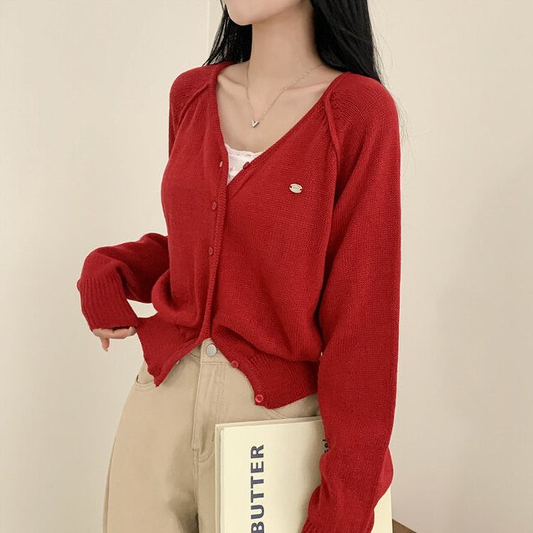 ペンダントクロップカーディガン(6color) RED