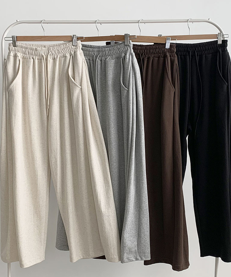 후린 백포켓 사이드 핀턱 허리밴딩 와이드 팬츠