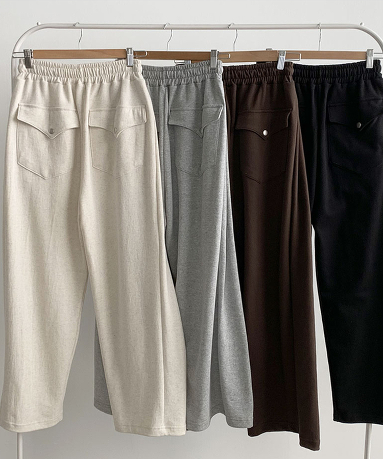 후린 백포켓 사이드 핀턱 허리밴딩 와이드 팬츠