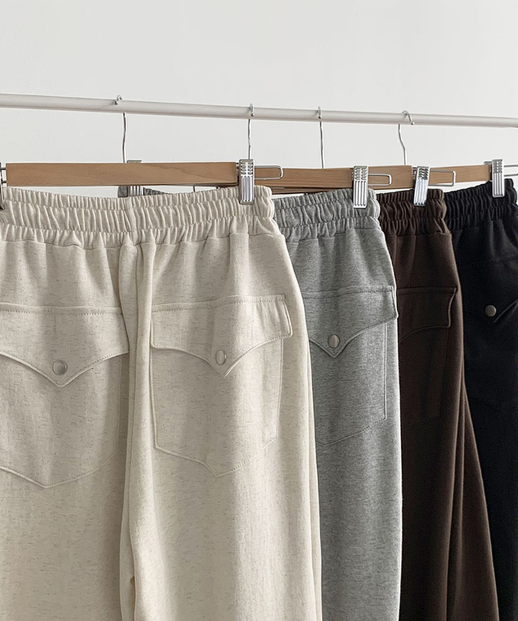 후린 백포켓 사이드 핀턱 허리밴딩 와이드 팬츠