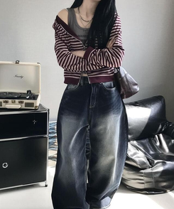 ジャンパー ボーダークロップフードジップアップ BURGUNDY
