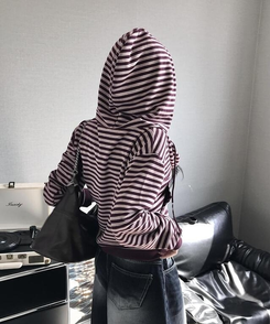 ジャンパー ボーダークロップフードジップアップ BURGUNDY