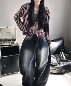 ジャンパー ボーダークロップフードジップアップ BURGUNDY