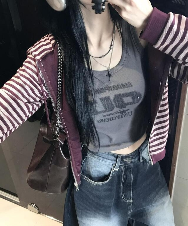 ボーダークロップフードジップアップ BURGUNDY