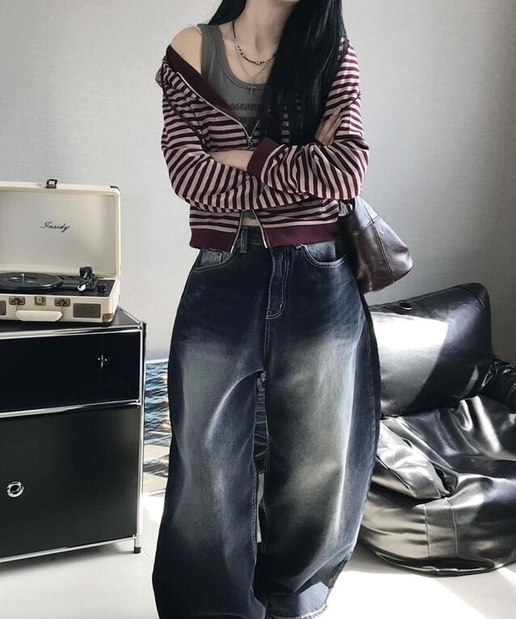 ボーダークロップフードジップアップ BURGUNDY