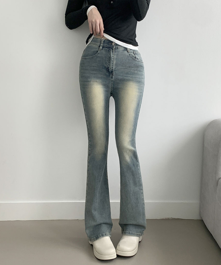 ABLY단독 델런 워싱 히든밴딩 3단기장 하이웨스트 부츠컷 데님 팬츠 빈티지