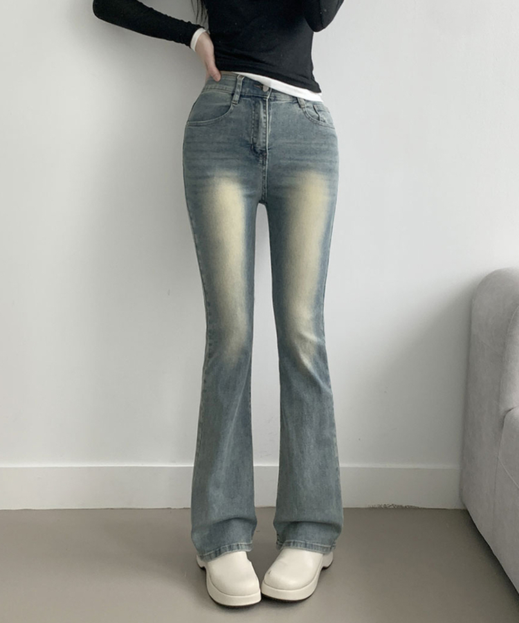 ABLY단독 델런 워싱 히든밴딩 3단기장 하이웨스트 부츠컷 데님 팬츠 빈티지