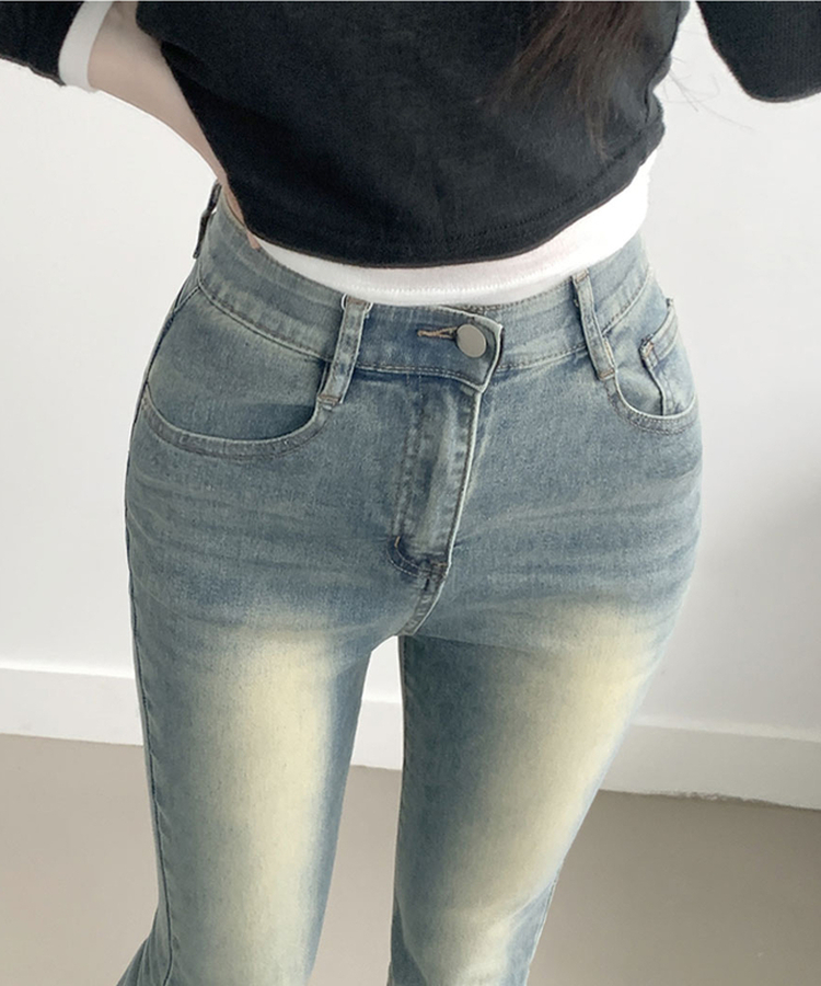 ABLY단독 델런 워싱 히든밴딩 3단기장 하이웨스트 부츠컷 데님 팬츠 빈티지