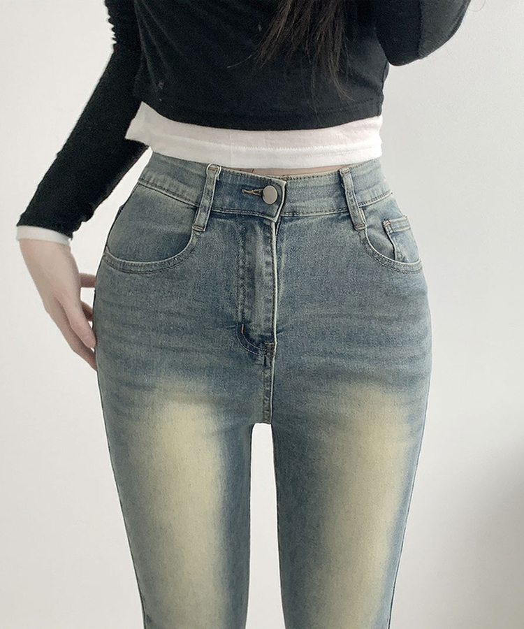 ABLY단독 델런 워싱 히든밴딩 3단기장 하이웨스트 부츠컷 데님 팬츠 빈티지