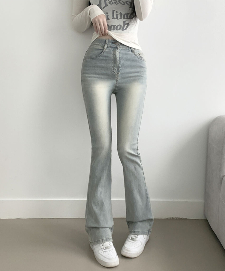 ABLY단독 델런 워싱 히든밴딩 3단기장 하이웨스트 부츠컷 데님 팬츠 아이스