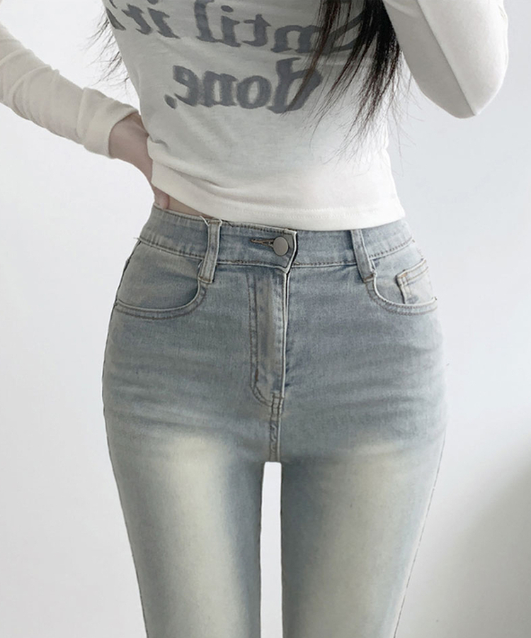 ABLY단독 델런 워싱 히든밴딩 3단기장 하이웨스트 부츠컷 데님 팬츠 아이스