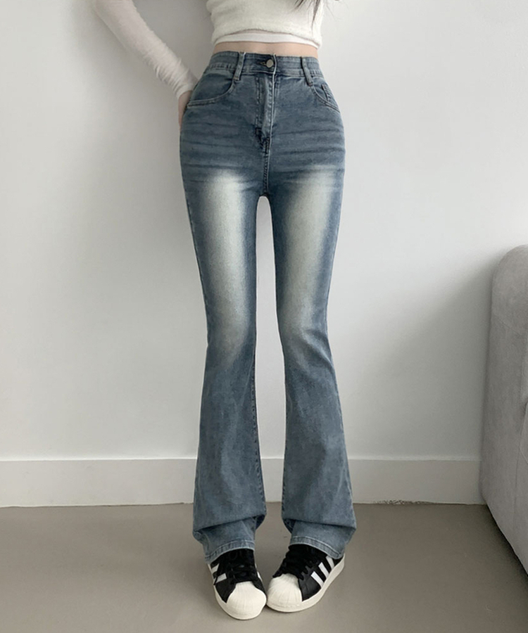 ABLY단독 델런 워싱 히든밴딩 3단기장 하이웨스트 부츠컷 데님 팬츠 중청