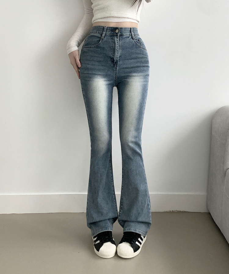 ABLY단독 델런 워싱 히든밴딩 3단기장 하이웨스트 부츠컷 데님 팬츠 중청