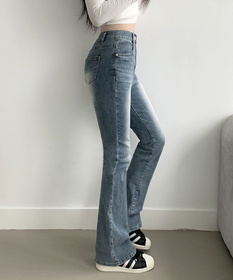 ABLY단독 델런 워싱 히든밴딩 3단기장 하이웨스트 부츠컷 데님 팬츠 중청