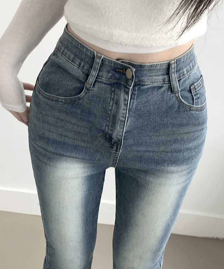 ABLY단독 델런 워싱 히든밴딩 3단기장 하이웨스트 부츠컷 데님 팬츠 중청