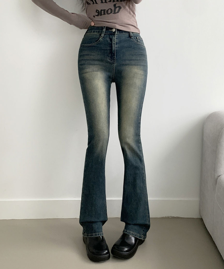 ABLY단독 델런 워싱 히든밴딩 3단기장 하이웨스트 부츠컷 데님 팬츠 진청