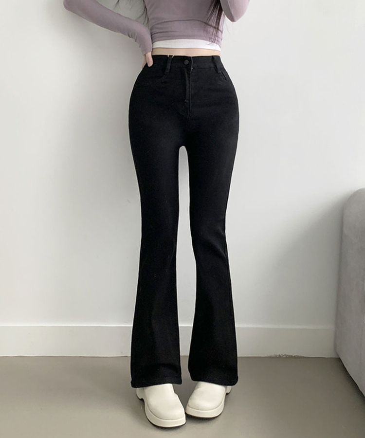 ABLY단독 델런 워싱 히든밴딩 3단기장 하이웨스트 부츠컷 데님 팬츠 블랙