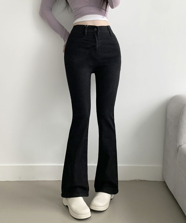 ABLY단독 델런 워싱 히든밴딩 3단기장 하이웨스트 부츠컷 데님 팬츠 블랙