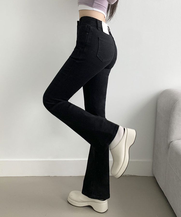 ABLY단독 델런 워싱 히든밴딩 3단기장 하이웨스트 부츠컷 데님 팬츠 블랙