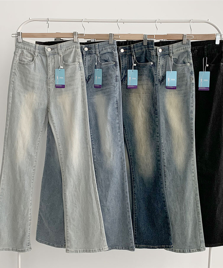 ABLY단독 델런 워싱 히든밴딩 3단기장 하이웨스트 부츠컷 데님 팬츠