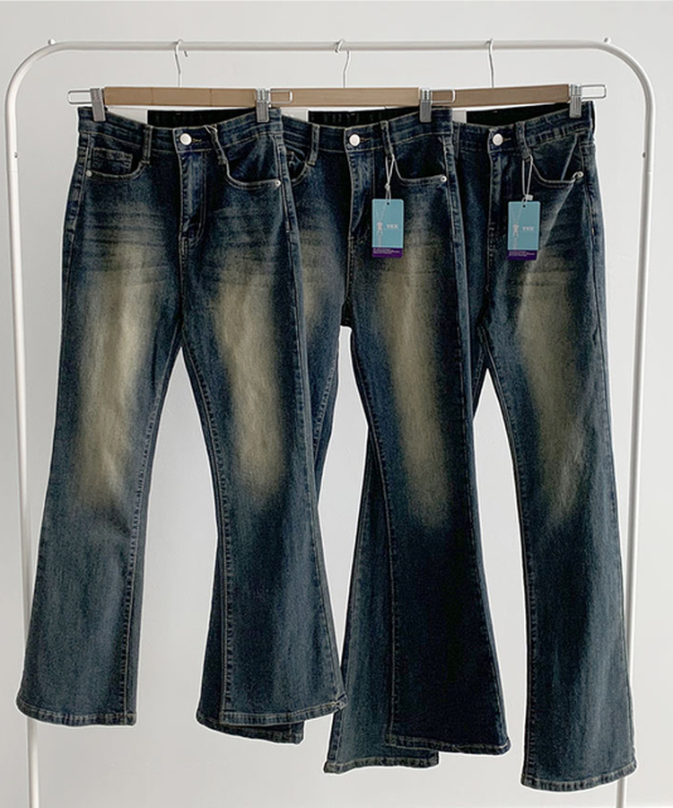 ABLY단독 델런 워싱 히든밴딩 3단기장 하이웨스트 부츠컷 데님 팬츠