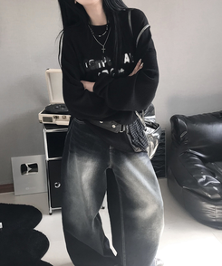 ニット クロスルーズニット BLACK