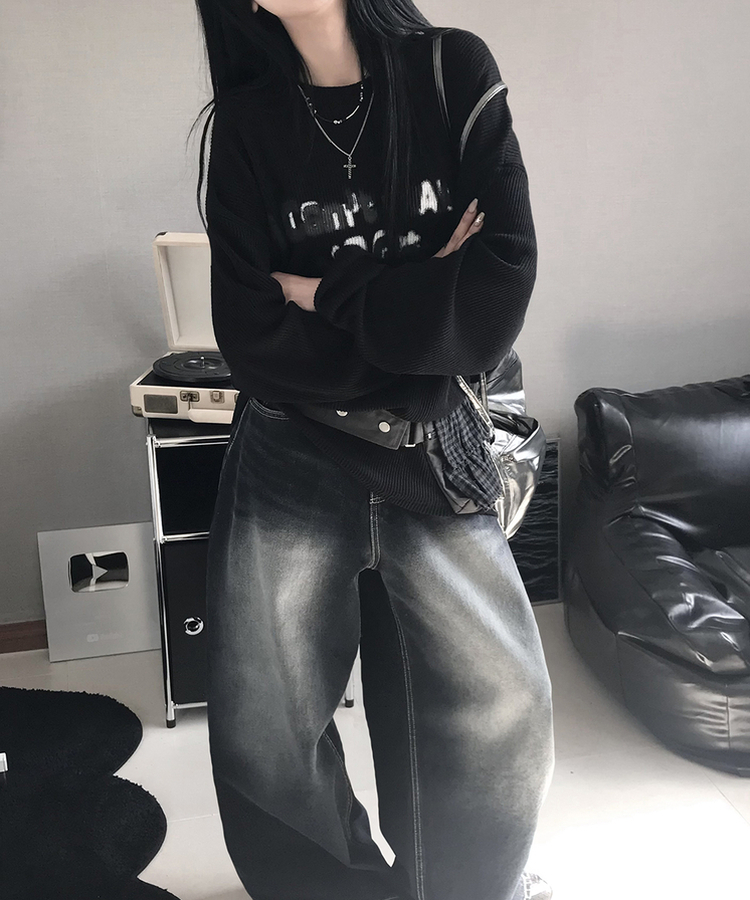 クロスルーズニット BLACK