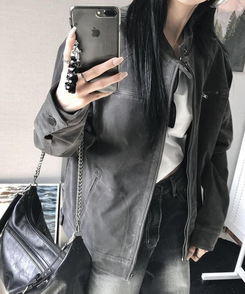 ジャケット スエードジップアップジャケット CHARCOAL