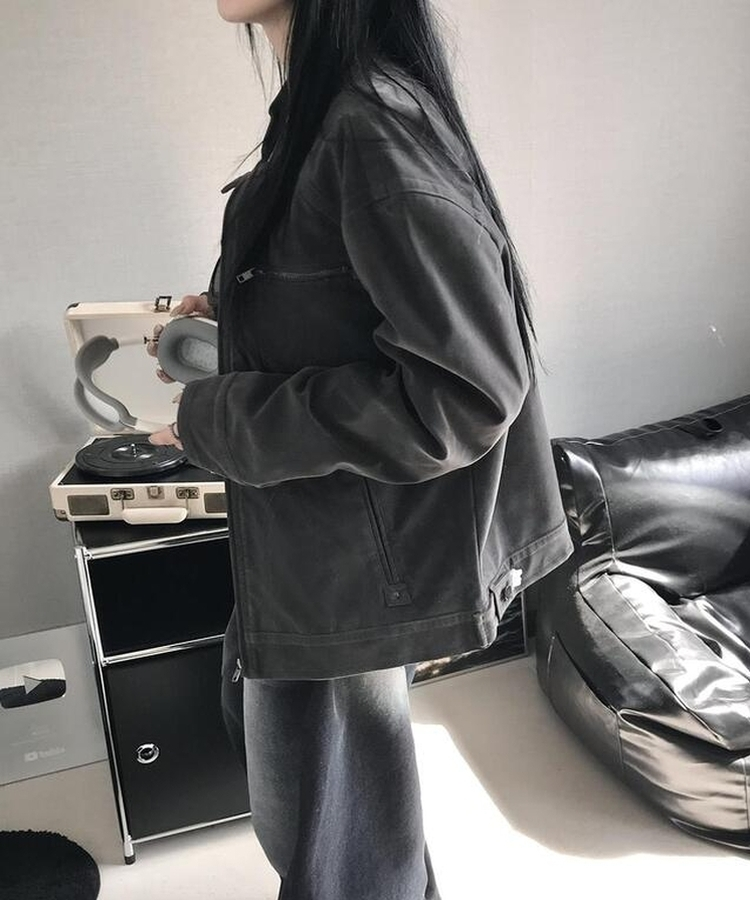 ジャケット スエードジップアップジャケット CHARCOAL