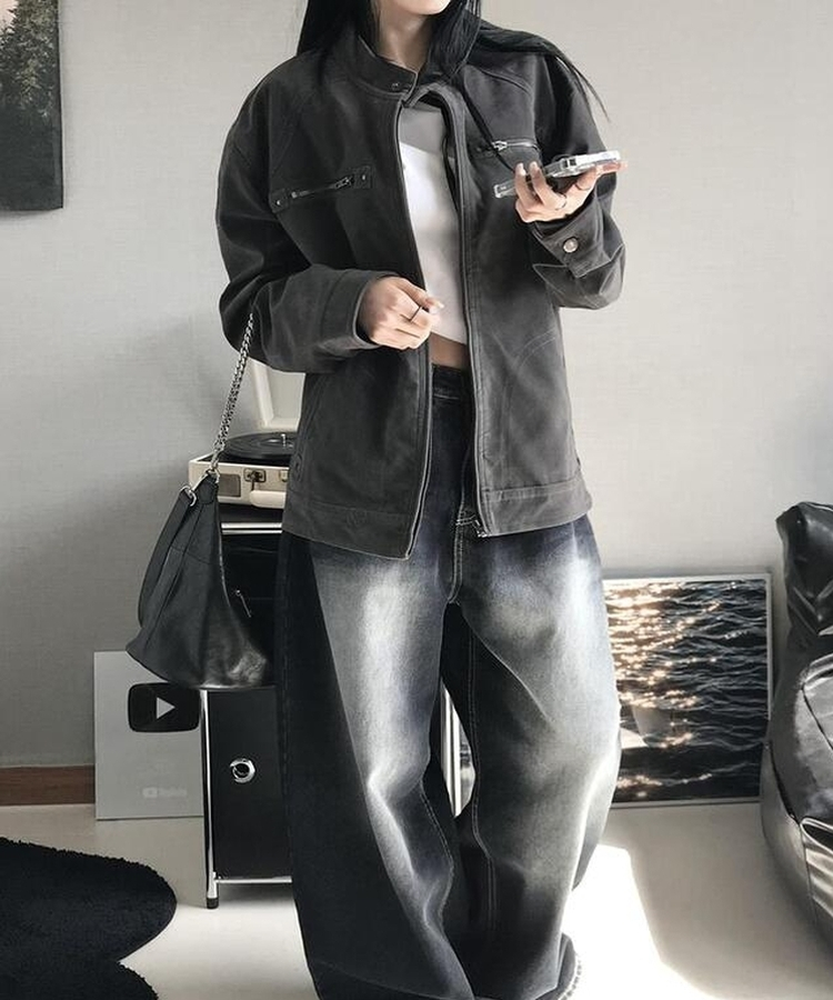 スエードジップアップジャケット CHARCOAL