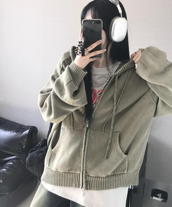 ジャンパー ニットパーカージップアップ KHAKI