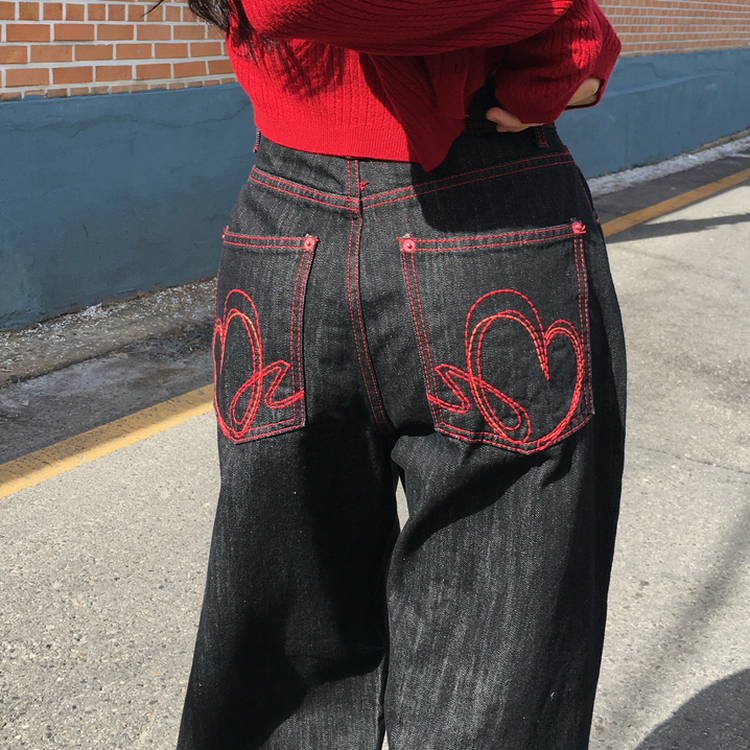 ハート刺繍ワイドデニムパンツ｜デニム｜韓国ファッション通販 SONA