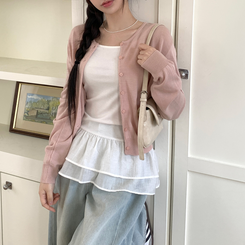 ネップルラウンドベーシックデイリーカレンダーフィットニットカーディガン(8color) PINK