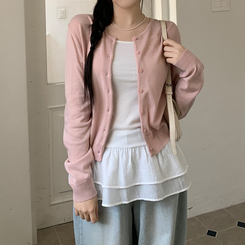 ネップルラウンドベーシックデイリーカレンダーフィットニットカーディガン(8color) PINK