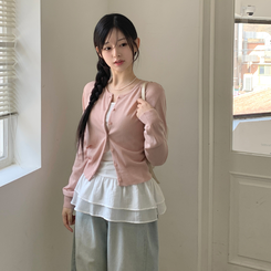 ネップルラウンドベーシックデイリーカレンダーフィットニットカーディガン(8color) PINK