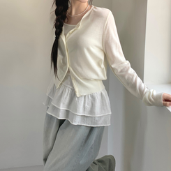 ネップルラウンドベーシックデイリーカレンダーフィットニットカーディガン(8color) WHITE